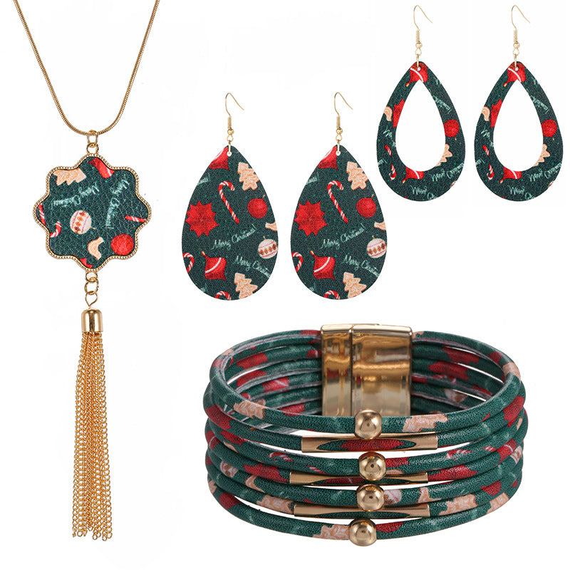 New Christmas Leather Leopard Santa Claus Jewelry Set