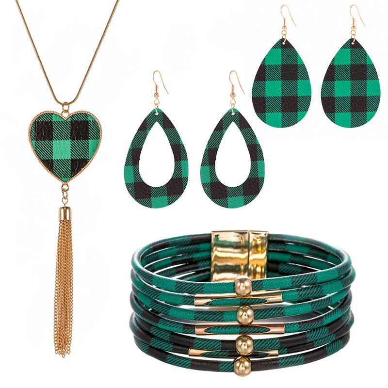 New Christmas Leather Leopard Santa Claus Jewelry Set