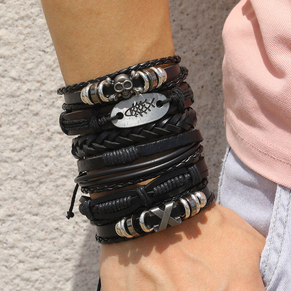 Korean Jewelry Woven Mixed Skull Head Bracelets