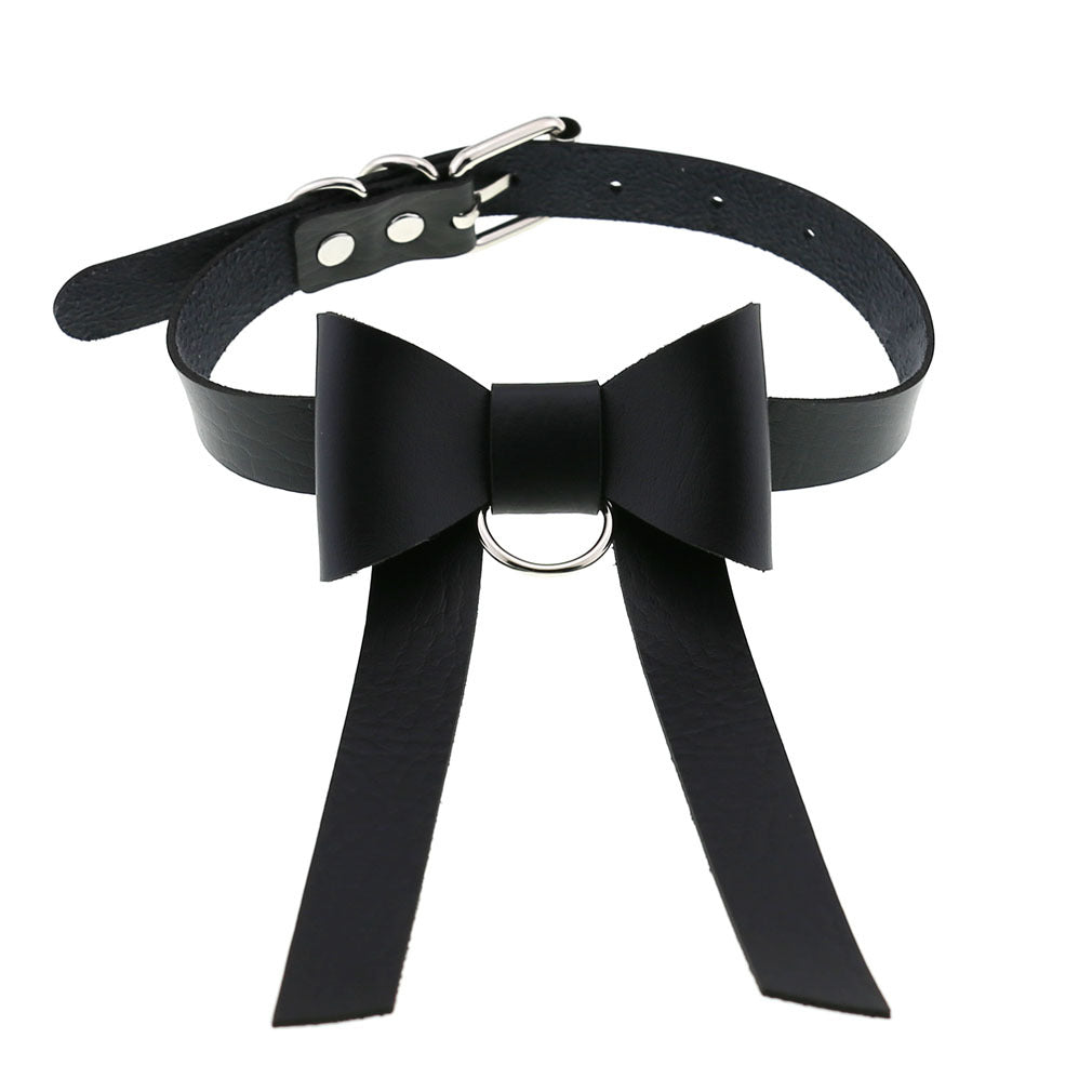 Gothic Leather Long Bow Tie Personality Necklaces