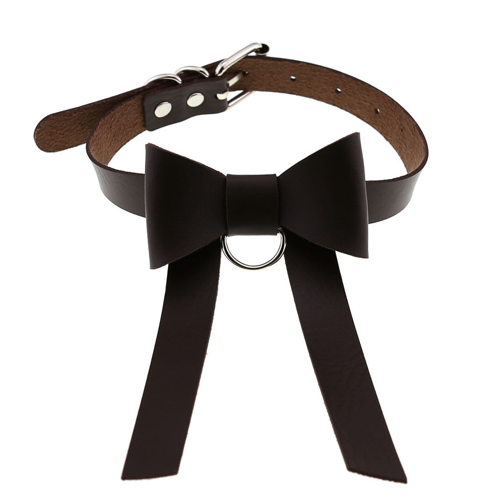 Gothic Leather Long Bow Tie Personality Necklaces