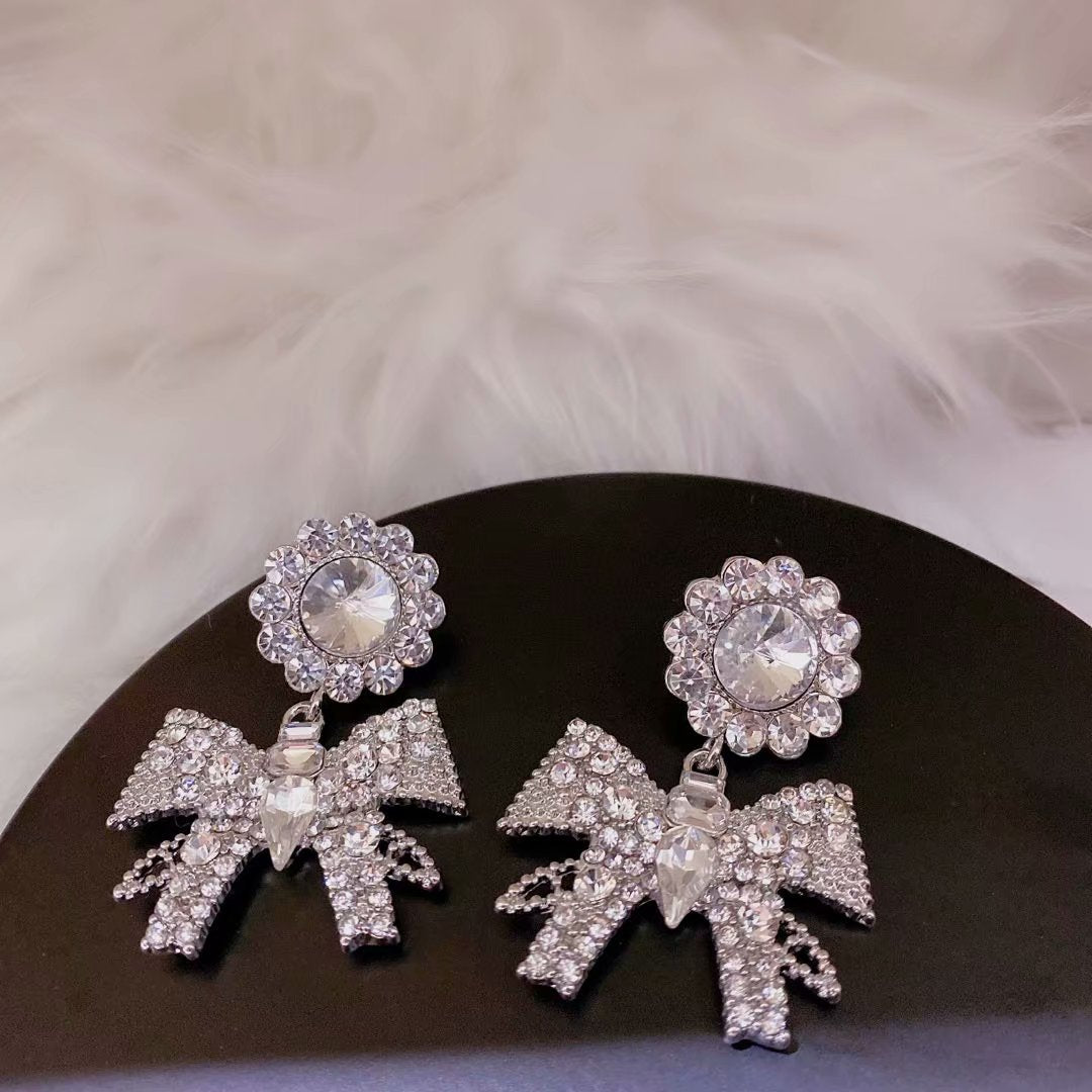 Rhinestone Bow Simple Temperamental Stylish And Earrings