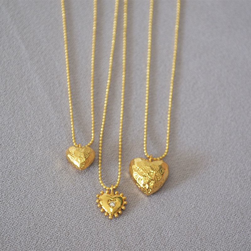 Women's Fashion Simple Retro Texture Love Pendant Brass Gold-plated Necklaces