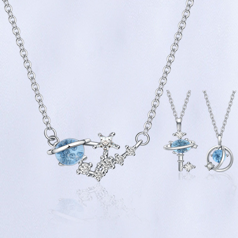 Clear Blue Glaze Fantasy Planet Clavicle Necklaces