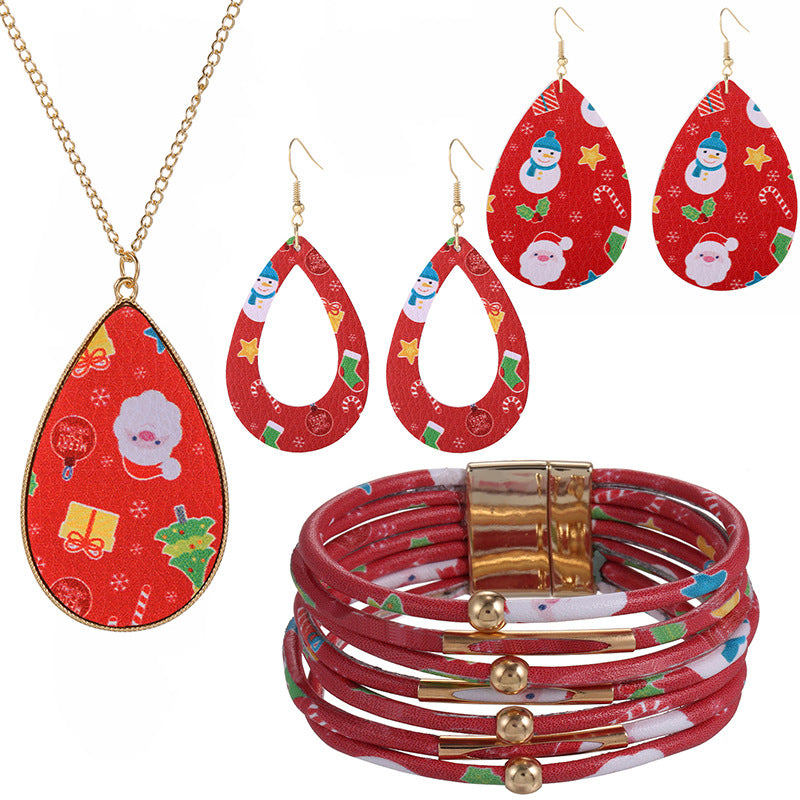 New Christmas Leather Leopard Santa Claus Jewelry Set