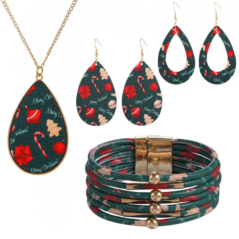 New Christmas Leather Leopard Santa Claus Jewelry Set