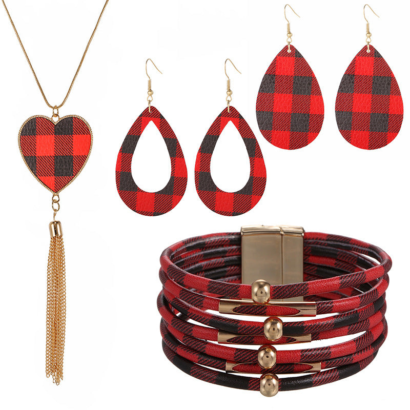 New Christmas Leather Leopard Santa Claus Jewelry Set