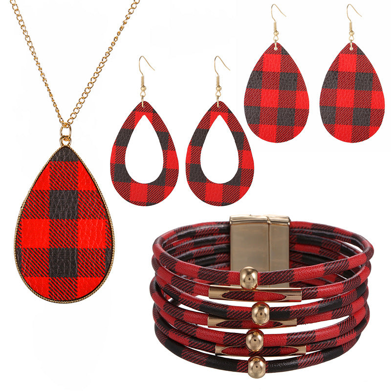 New Christmas Leather Leopard Santa Claus Jewelry Set
