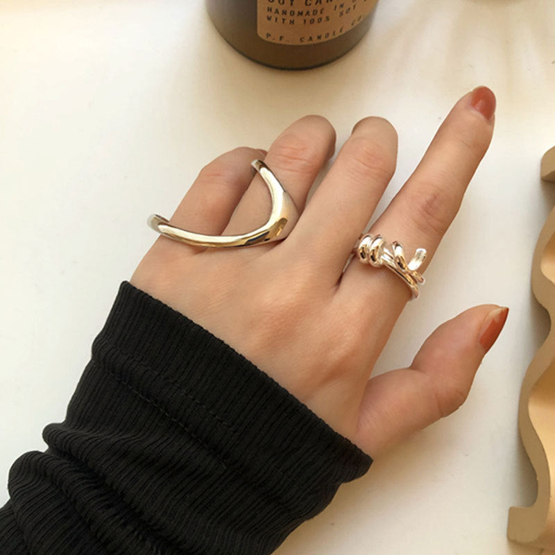 Women's Sier Exaggerated Personalized Trendy Irregular Curve Rings