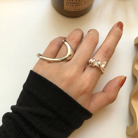 Women's Sier Exaggerated Personalized Trendy Irregular Curve Rings