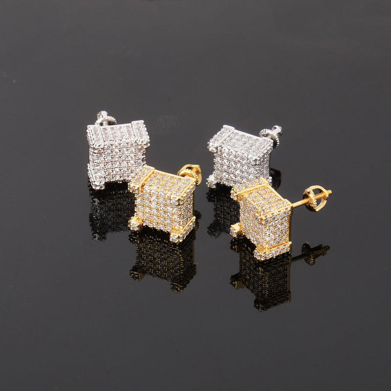 Square Full Zircon Ear Hip Hop Earrings