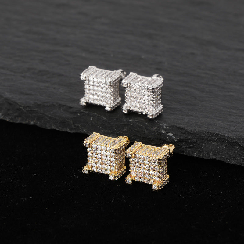 Square Full Zircon Ear Hip Hop Earrings