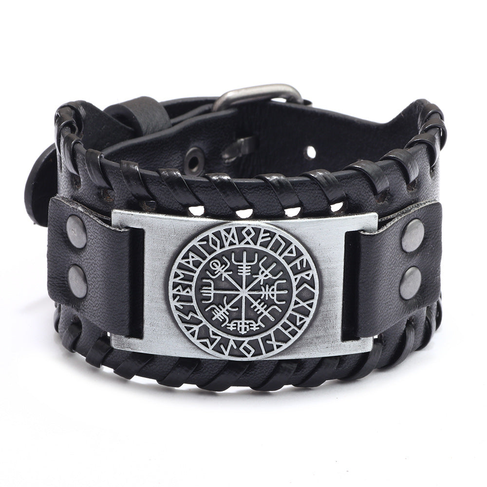 Accessoires tête de loup en alliage pour hommes, bracelets larges en cuir