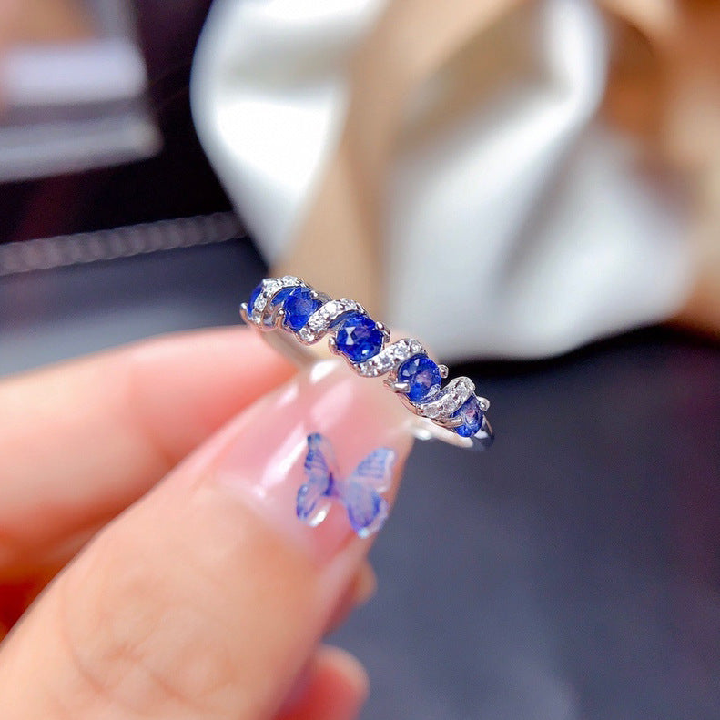 Pointed Crystal Sapphire Open Female Temperament Rings