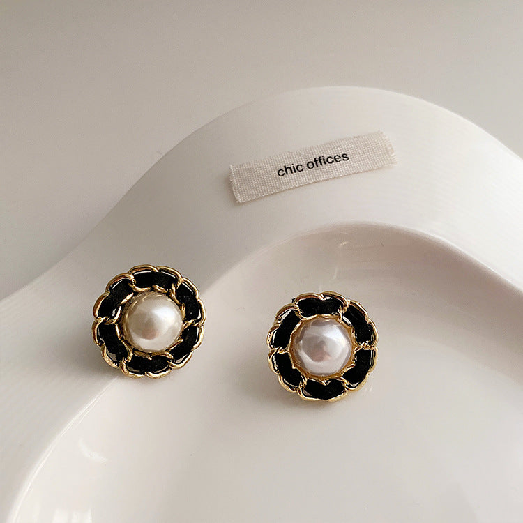 Boucles d'oreilles simples en cuir avec chaîne ronde géométrique rétro française pour femmes