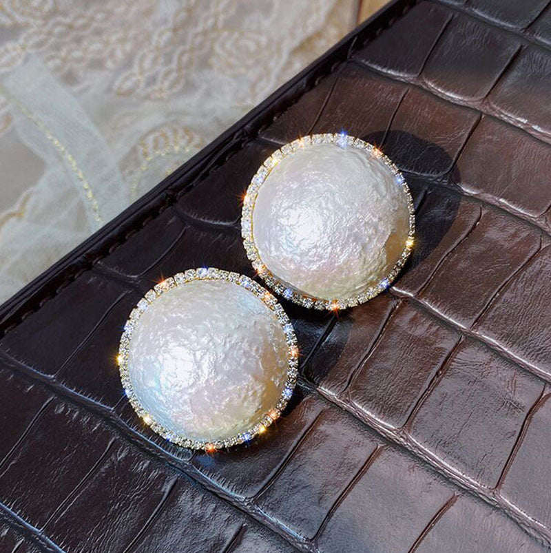 Sier Pin Luxury High-grade Exaggerated Super Flash Large Pearl Stud Earrings