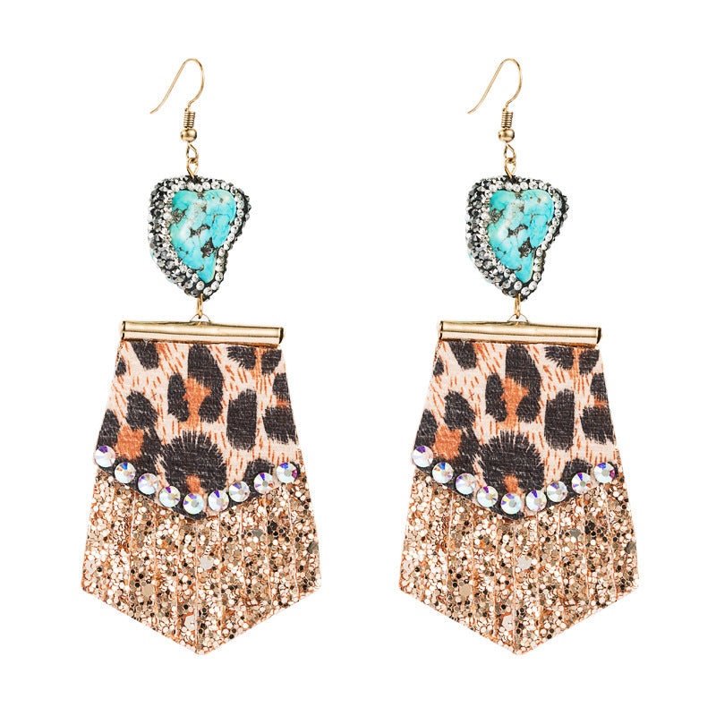 Women's Trendy Leopard Print Long Leather Fresh Earrings