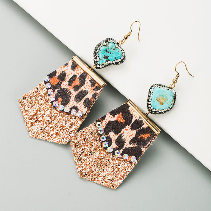 Women's Trendy Leopard Print Long Leather Fresh Earrings