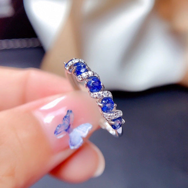 Pointed Crystal Sapphire Open Female Temperament Rings