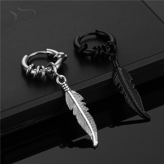 Steel Coil Feather Hipster Street Style Earrings