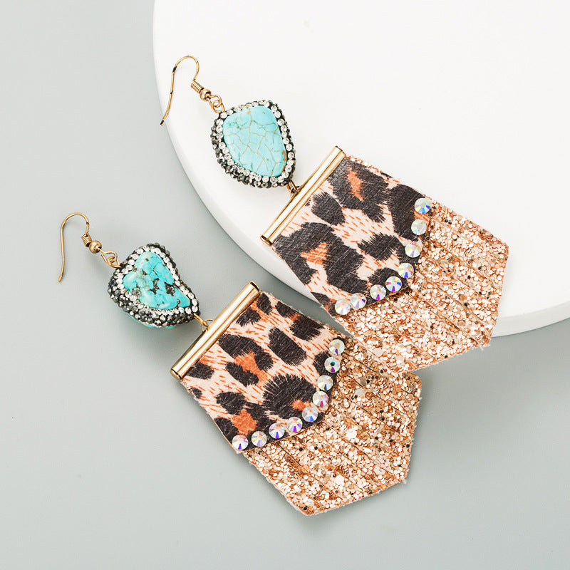 Women's Trendy Leopard Print Long Leather Fresh Earrings