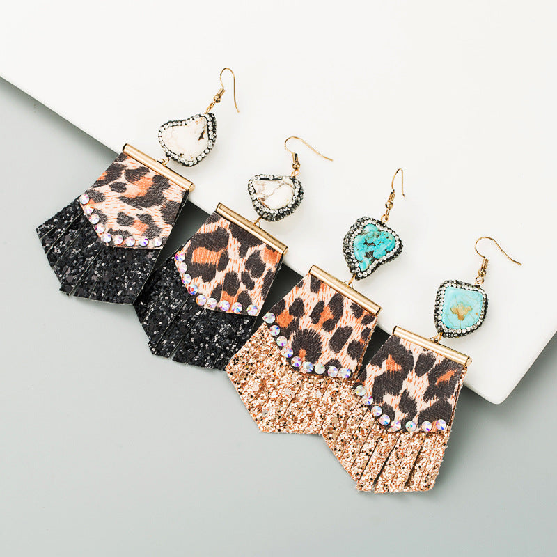 Women's Trendy Leopard Print Long Leather Fresh Earrings