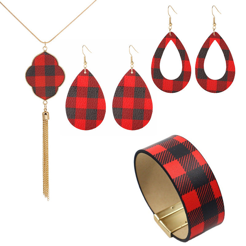 New Christmas Leather Leopard Santa Claus Jewelry Set