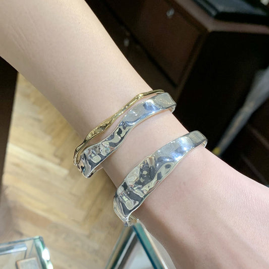 Women's Sier Flat Retro Cold Style Wide Version Bracelet