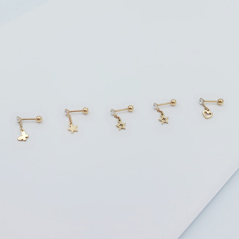 Titanium Steel Ear Bone Cross Butterfly Hollow Love Five-pointed Star Stud Earrings