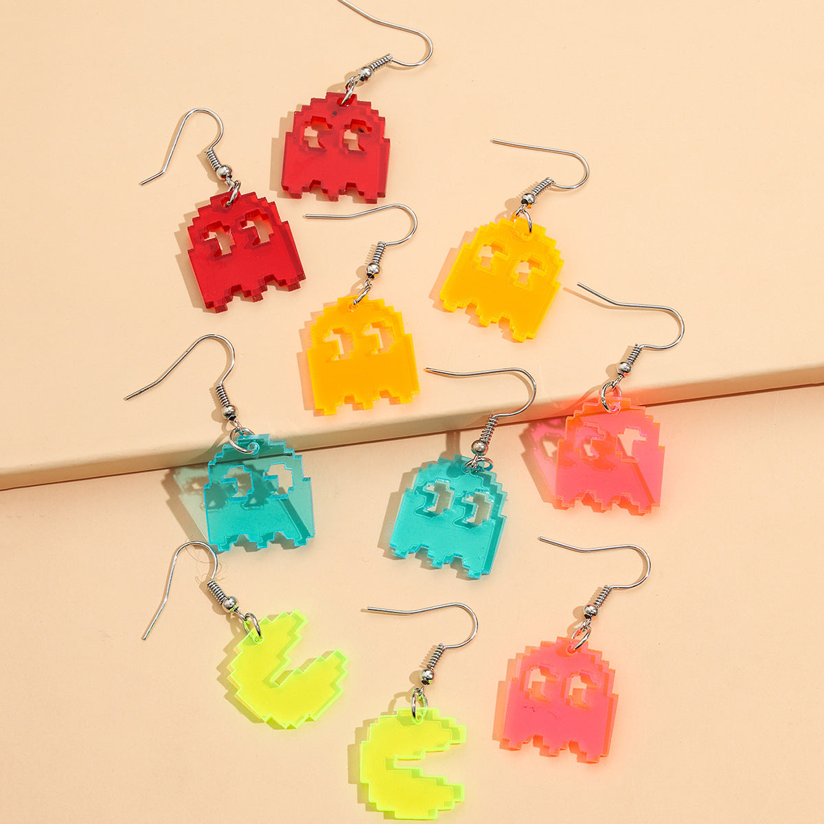 Boucles d'oreilles en acrylique à petit crochet d'oreille pour enfants, couleur fluorescente, dessin animé