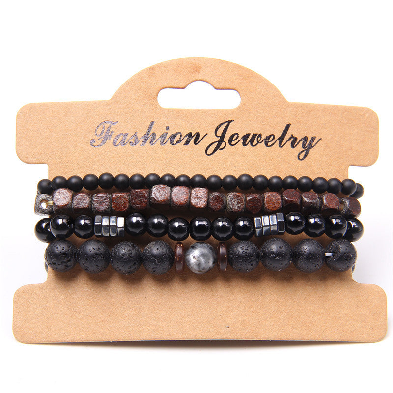 Men's Natural Volcanic Rock Wooden Bead Hematite Bracelets