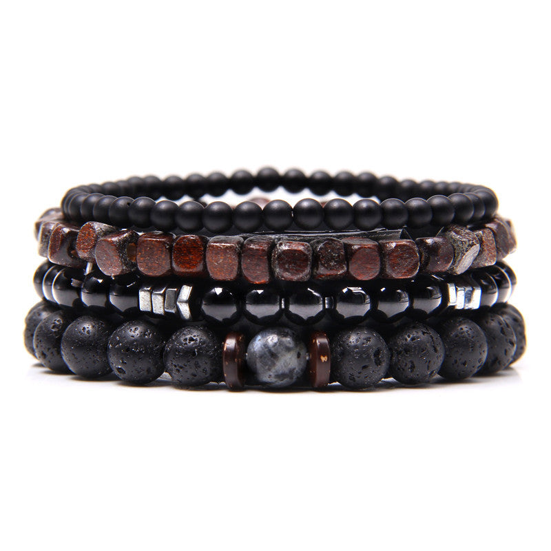 Men's Natural Volcanic Rock Wooden Bead Hematite Bracelets