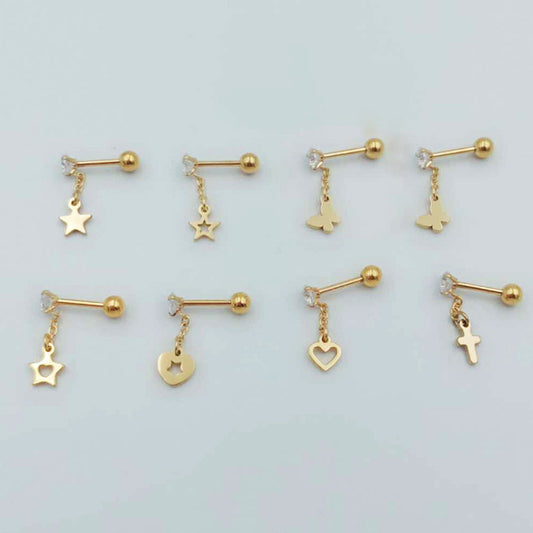 Titanium Steel Ear Bone Cross Butterfly Hollow Love Five-pointed Star Stud Earrings