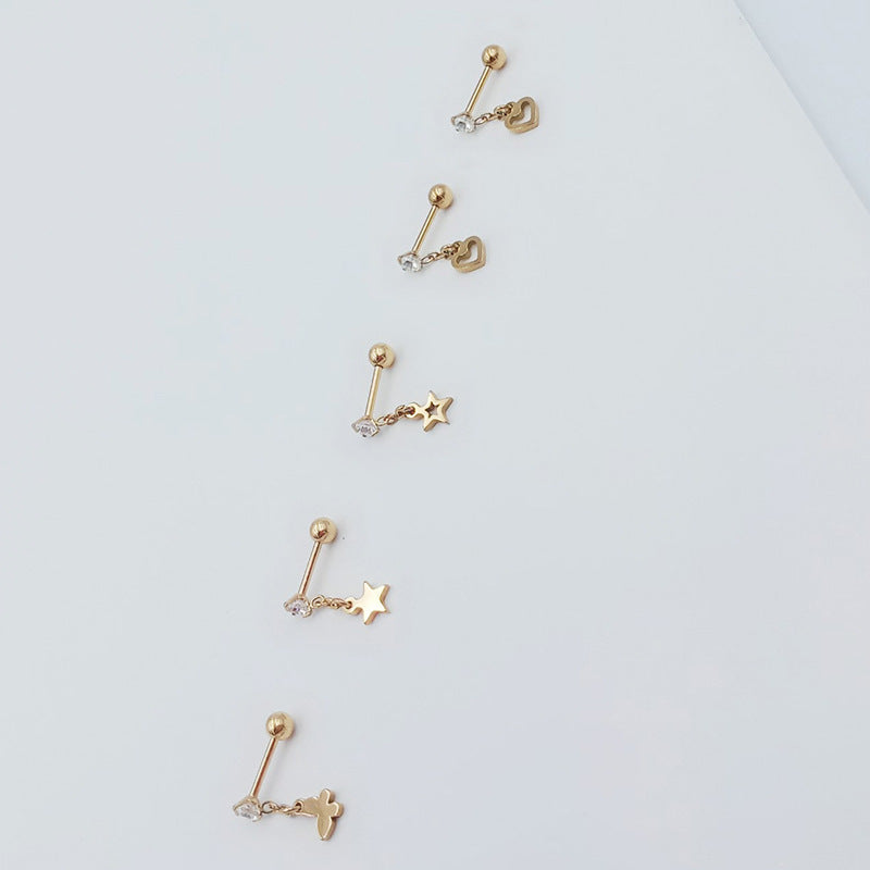 Titanium Steel Ear Bone Cross Butterfly Hollow Love Five-pointed Star Stud Earrings