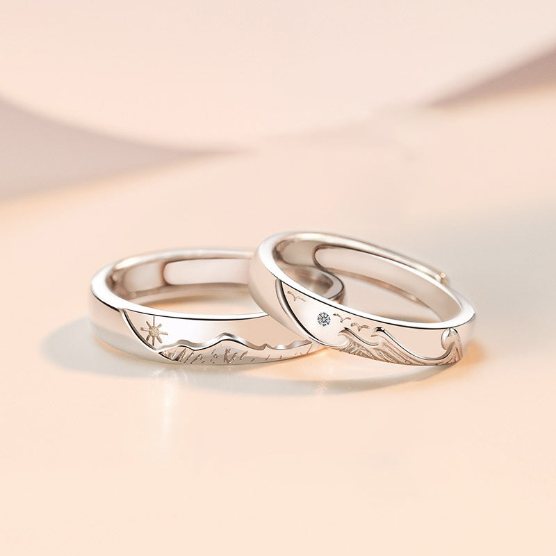 Men's Sier Couple Pair Of Female Simple Rings