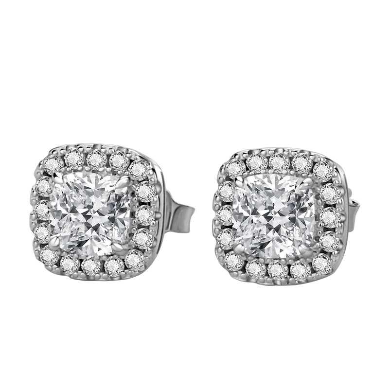 Boucles d'oreilles de base en argent artificiel princesse avec diamants complets