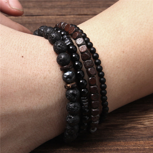 Men's Natural Volcanic Rock Wooden Bead Hematite Bracelets