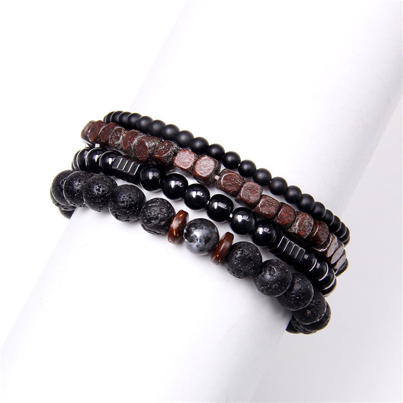 Men's Natural Volcanic Rock Wooden Bead Hematite Bracelets