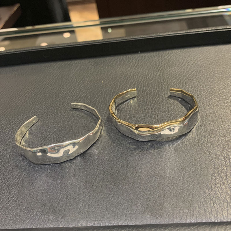 Women's Sier Flat Retro Cold Style Wide Version Bracelet