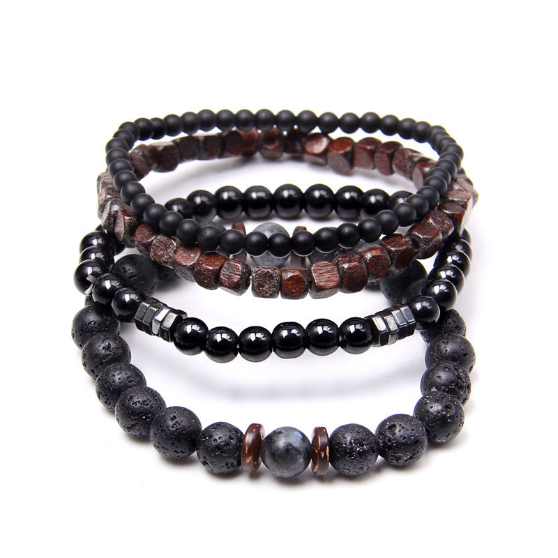 Men's Natural Volcanic Rock Wooden Bead Hematite Bracelets