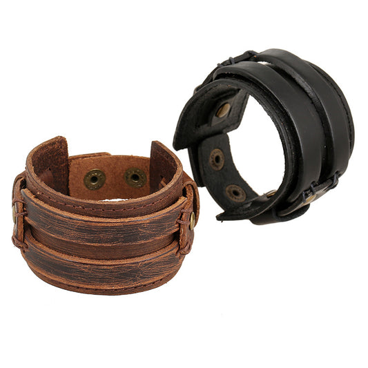 Bracelets simples en cuir de bétail de style punk vintage pour hommes