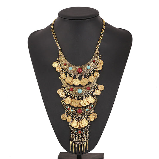 Layered Retro Coin Tassel Accessories Long Necklaces