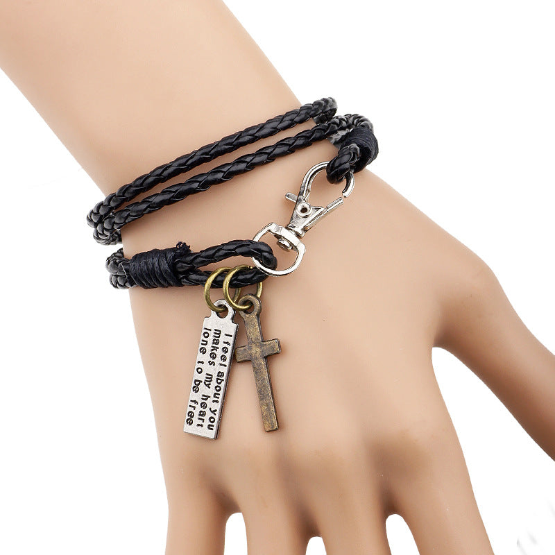 Herrenkreuz-Rinderleder-Persönlichkeits-kreative chinesische Armbänder