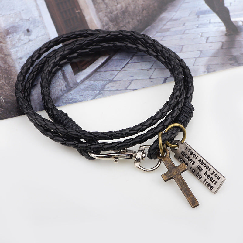 Men's Cross Cattle Leather Personality Creative Chinese Bracelets