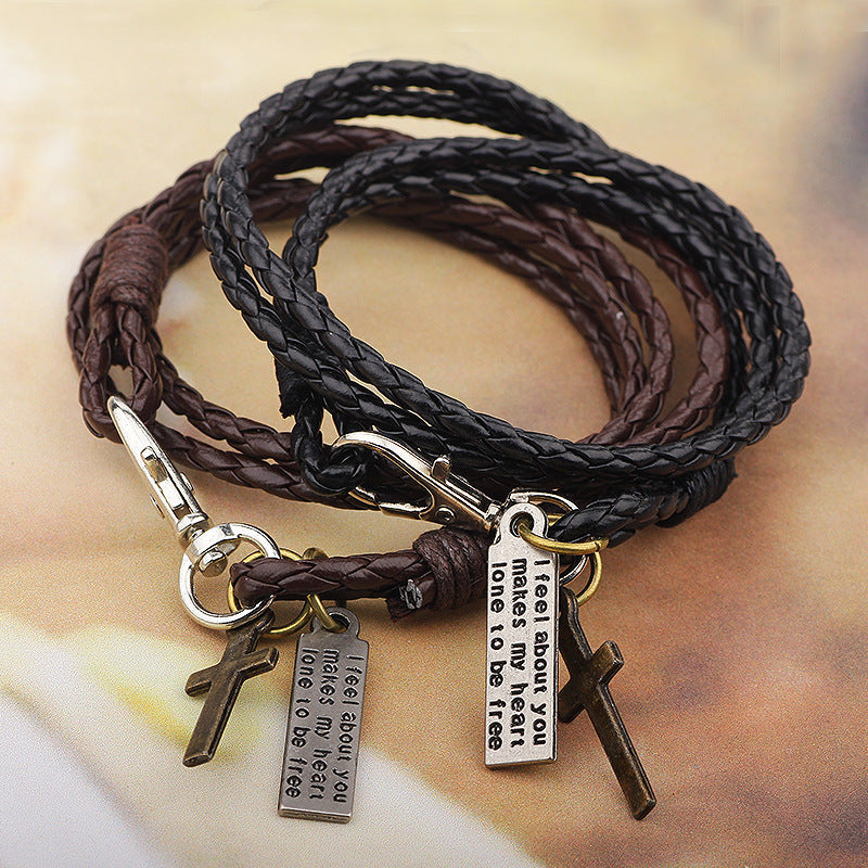 Men's Cross Cattle Leather Personality Creative Chinese Bracelets