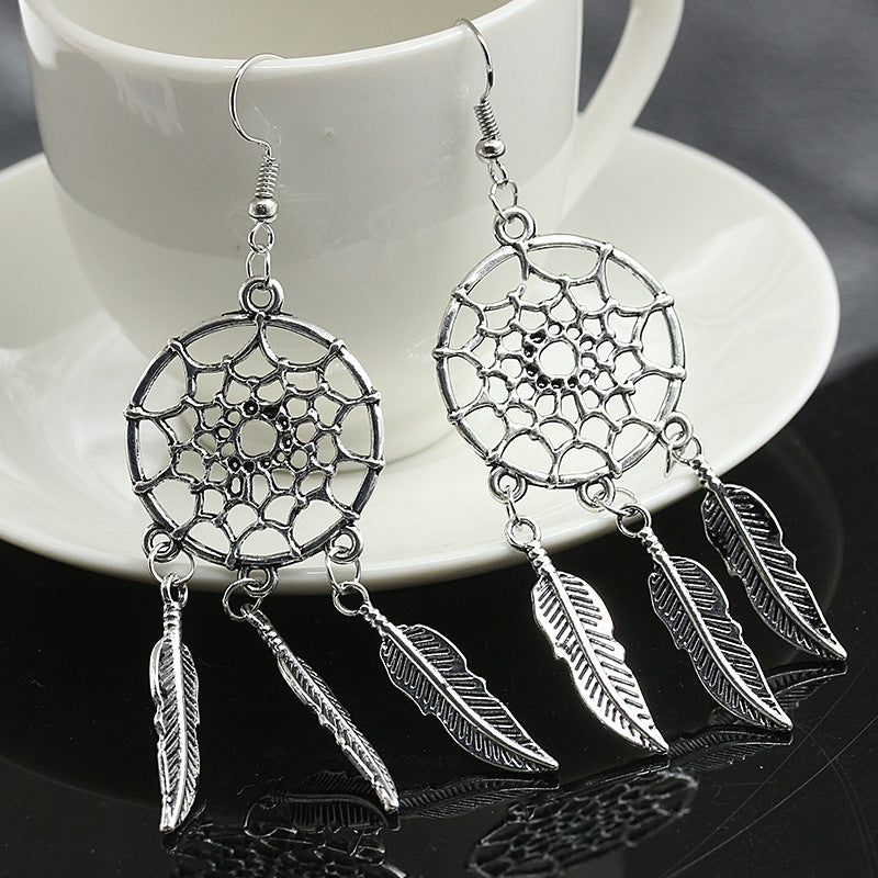 Women's Feather Eardrops Pu Popular Hollow Earrings