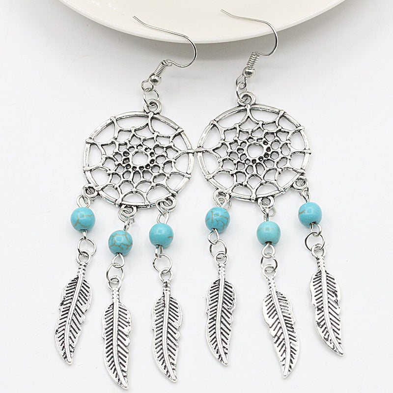 Women's Feather Eardrops Pu Popular Hollow Earrings