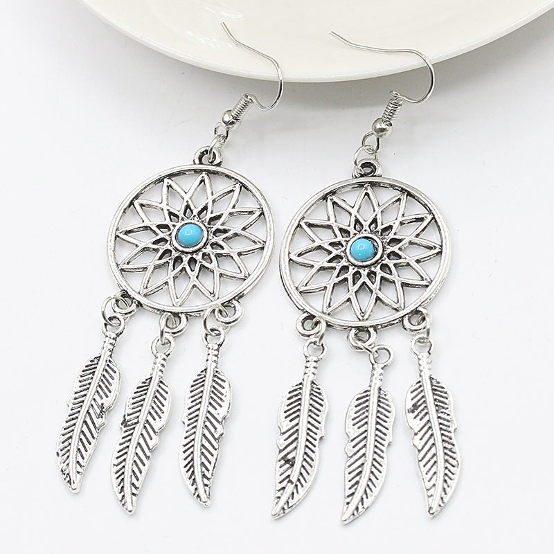 Women's Feather Eardrops Pu Popular Hollow Earrings