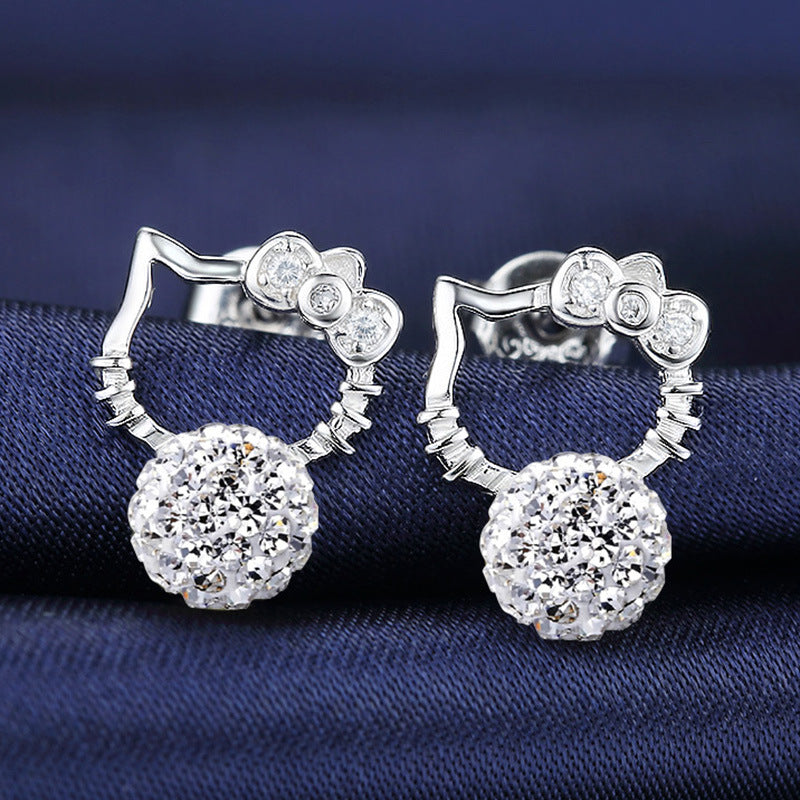 Boucles d'oreilles entièrement serties de bijoux pour femmes, Style plaqué argent