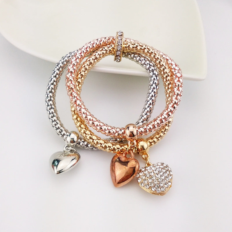 Ornament Alloy Three-color Diamond Heart Fashion Bracelets